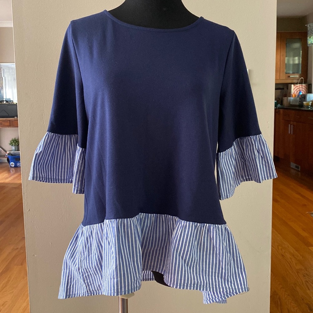 Pleione Mixed Media Pullover Top